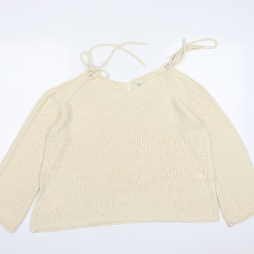 Papaya Womens White V-Neck  Acrylic Pullover Jumper Size L   - Shoulder Detail