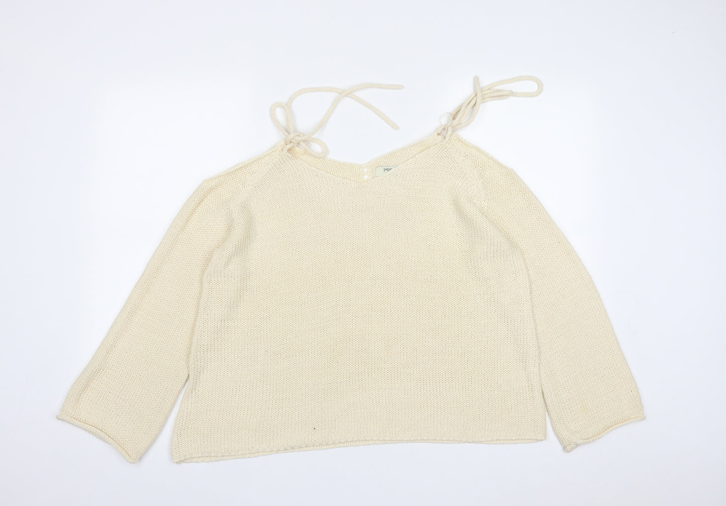 Papaya Womens White V-Neck  Acrylic Pullover Jumper Size L   - Shoulder Detail