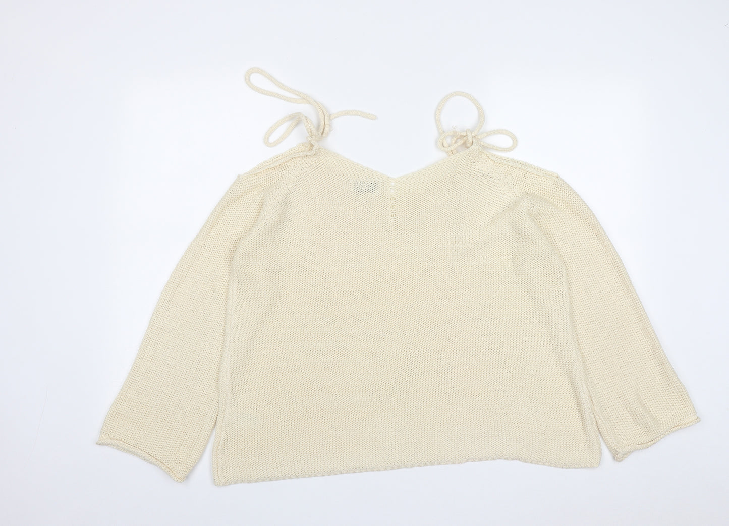 Papaya Womens White V-Neck  Acrylic Pullover Jumper Size L   - Shoulder Detail