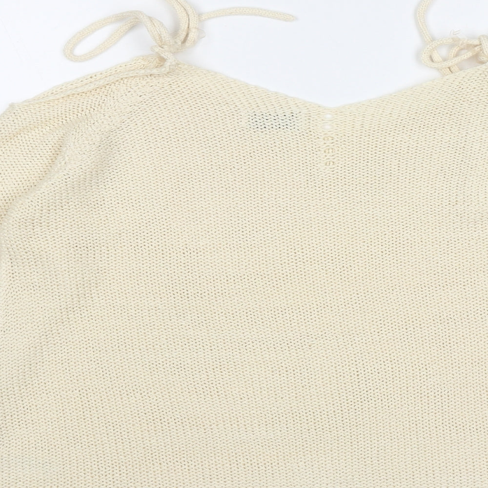 Papaya Womens White V-Neck  Acrylic Pullover Jumper Size L   - Shoulder Detail
