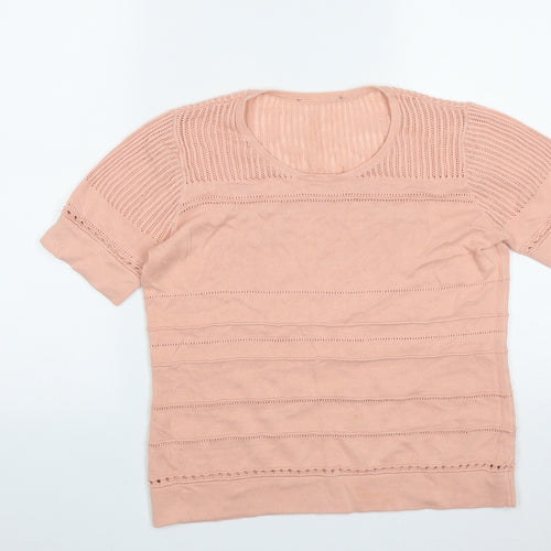 Preworn Womens Pink Geometric Cotton Basic T-Shirt Size M Round Neck