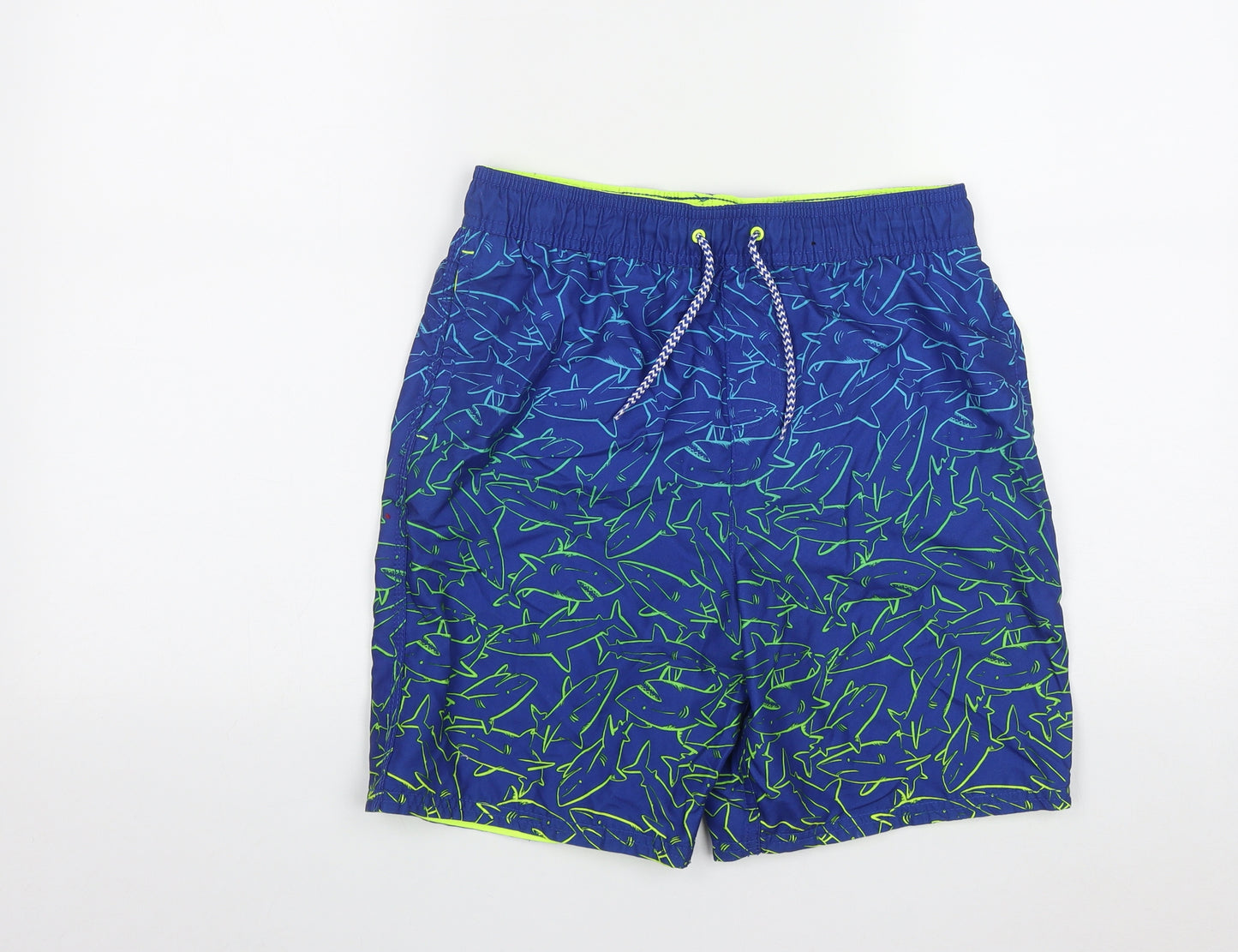 George Boys Multicoloured Geometric Polyester Sweat Shorts Size 13-14 Years L7 in Regular Drawstring - Shark Print