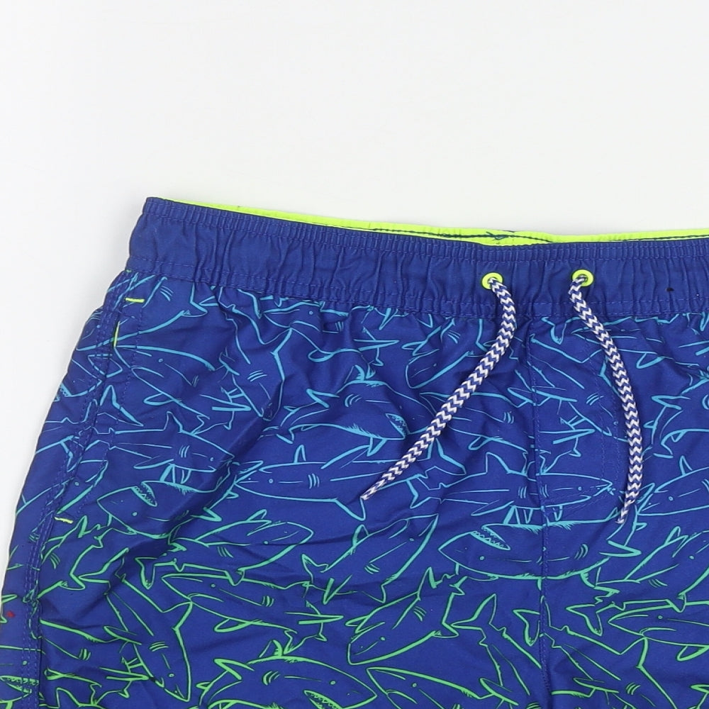 George Boys Multicoloured Geometric Polyester Sweat Shorts Size 13-14 Years L7 in Regular Drawstring - Shark Print