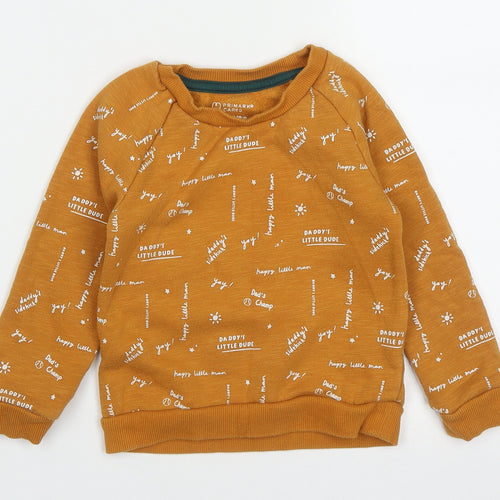 Primark Boys Brown Geometric Cotton Pullover Sweatshirt Size 2 Years