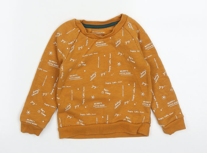 Primark Boys Brown Geometric Cotton Pullover Sweatshirt Size 2 Years
