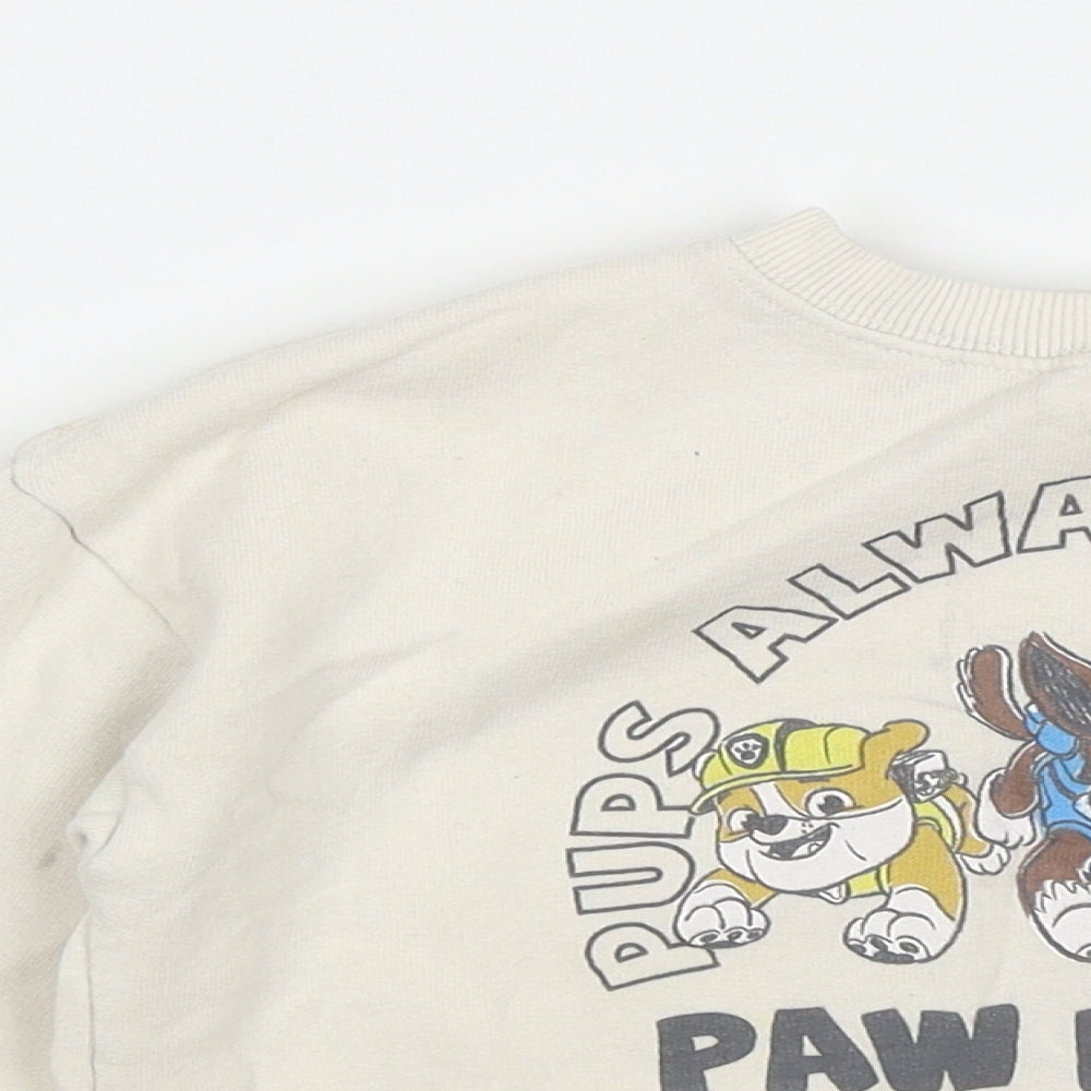 Zara Boys White  Cotton Pullover Sweatshirt Size 2-3 Years   - Paw Patrol