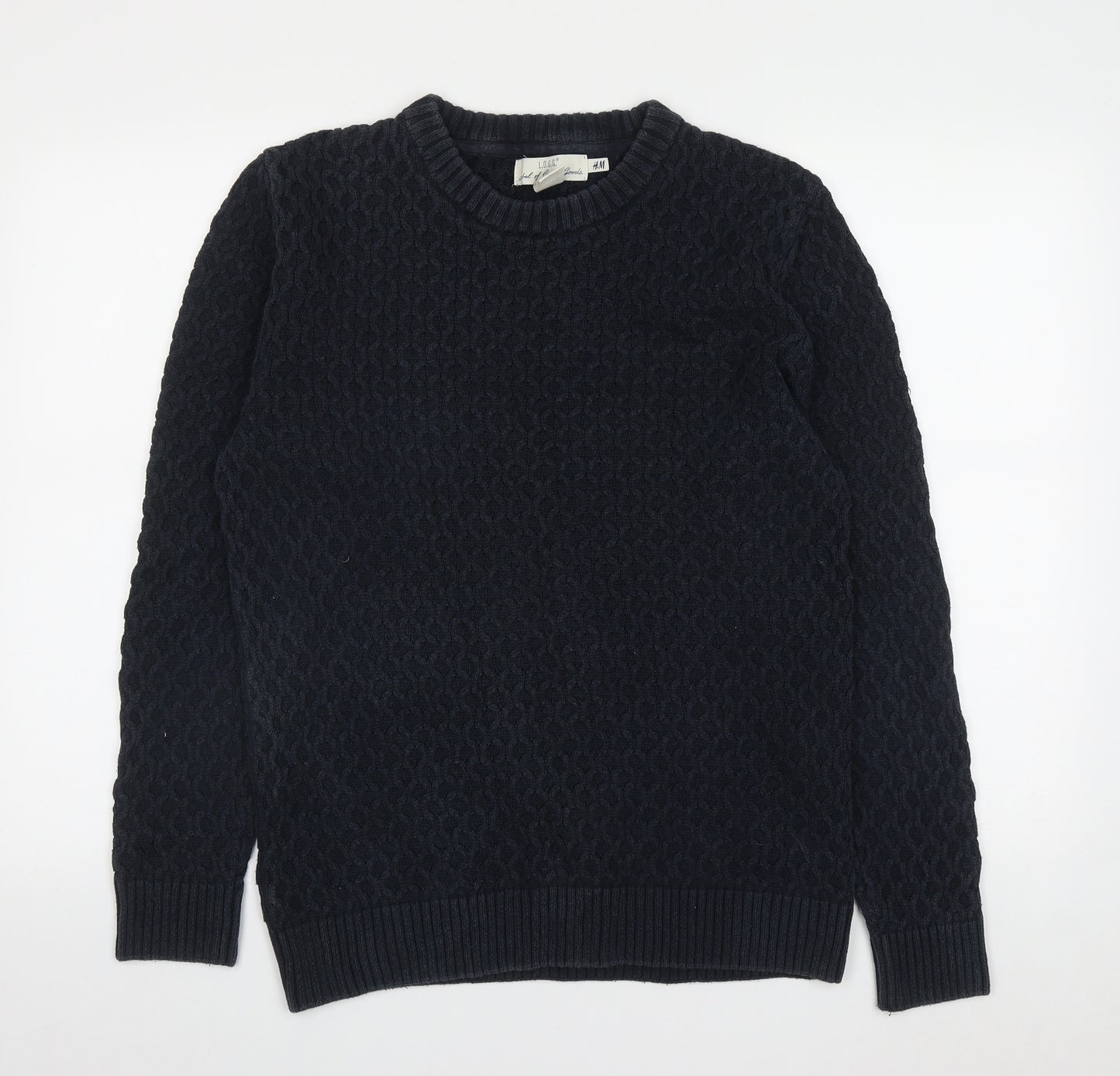 H&M Womens Blue Round Neck  Cotton Pullover Jumper Size M