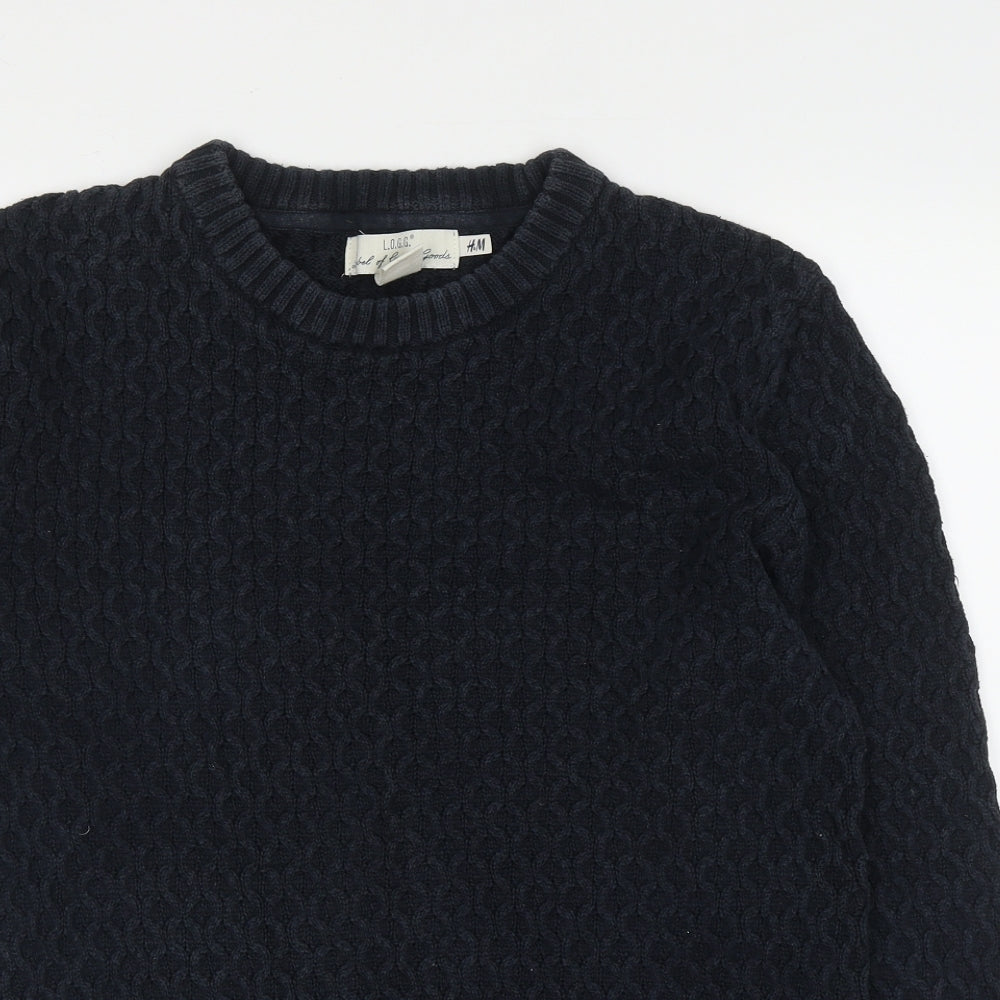 H&M Womens Blue Round Neck  Cotton Pullover Jumper Size M