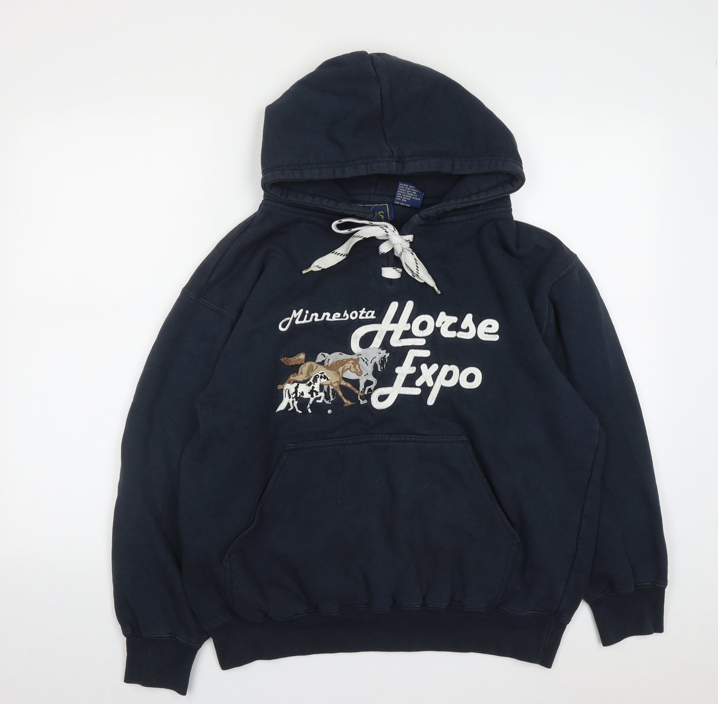 Vos Sports Womens Blue  Cotton Pullover Hoodie Size M  Drawstring - Horse print