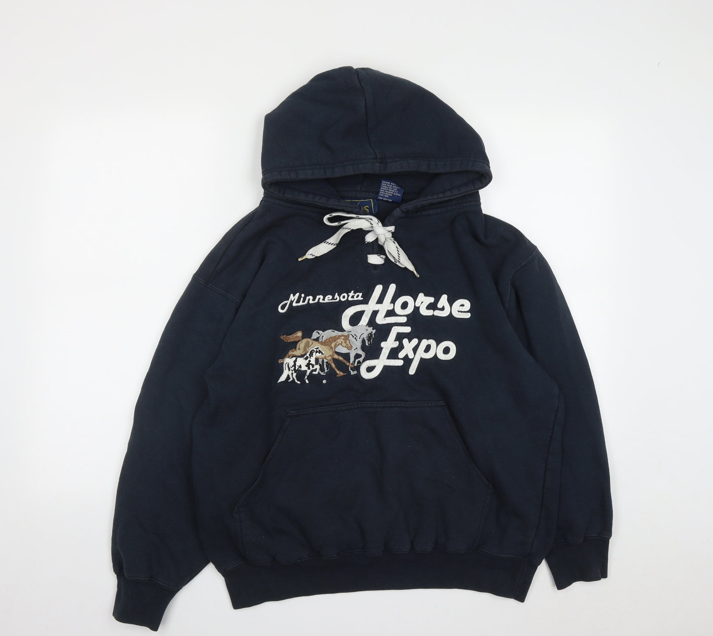Vos Sports Womens Blue  Cotton Pullover Hoodie Size M  Drawstring - Horse print