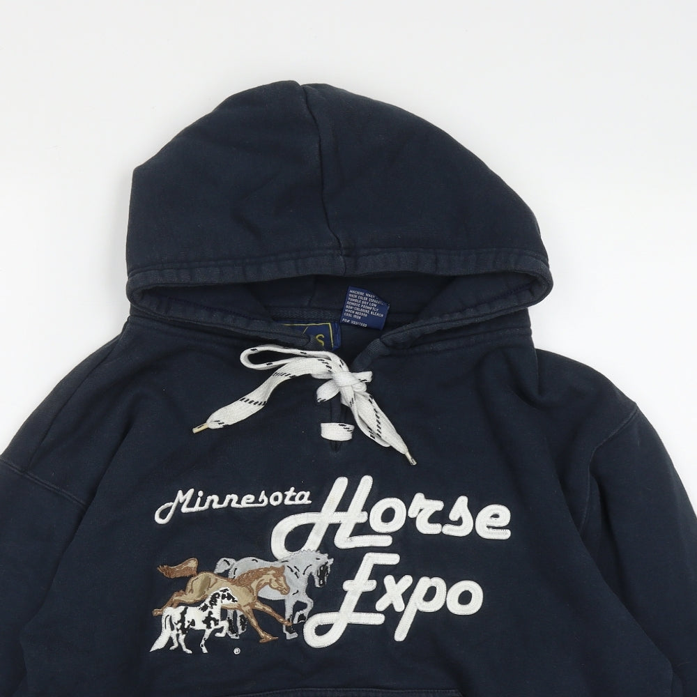 Vos Sports Womens Blue  Cotton Pullover Hoodie Size M  Drawstring - Horse print