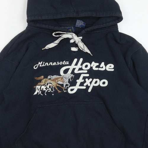 Vos Sports Womens Blue  Cotton Pullover Hoodie Size M  Drawstring - Horse print