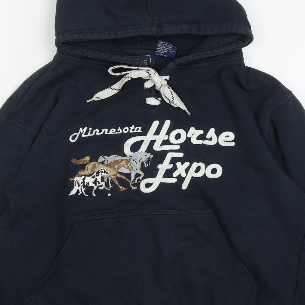 Vos Sports Womens Blue  Cotton Pullover Hoodie Size M  Drawstring - Horse print