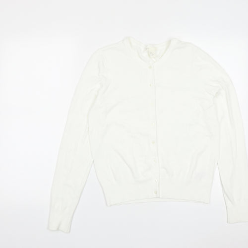 H&M Womens White Round Neck  Viscose Cardigan Jumper Size M