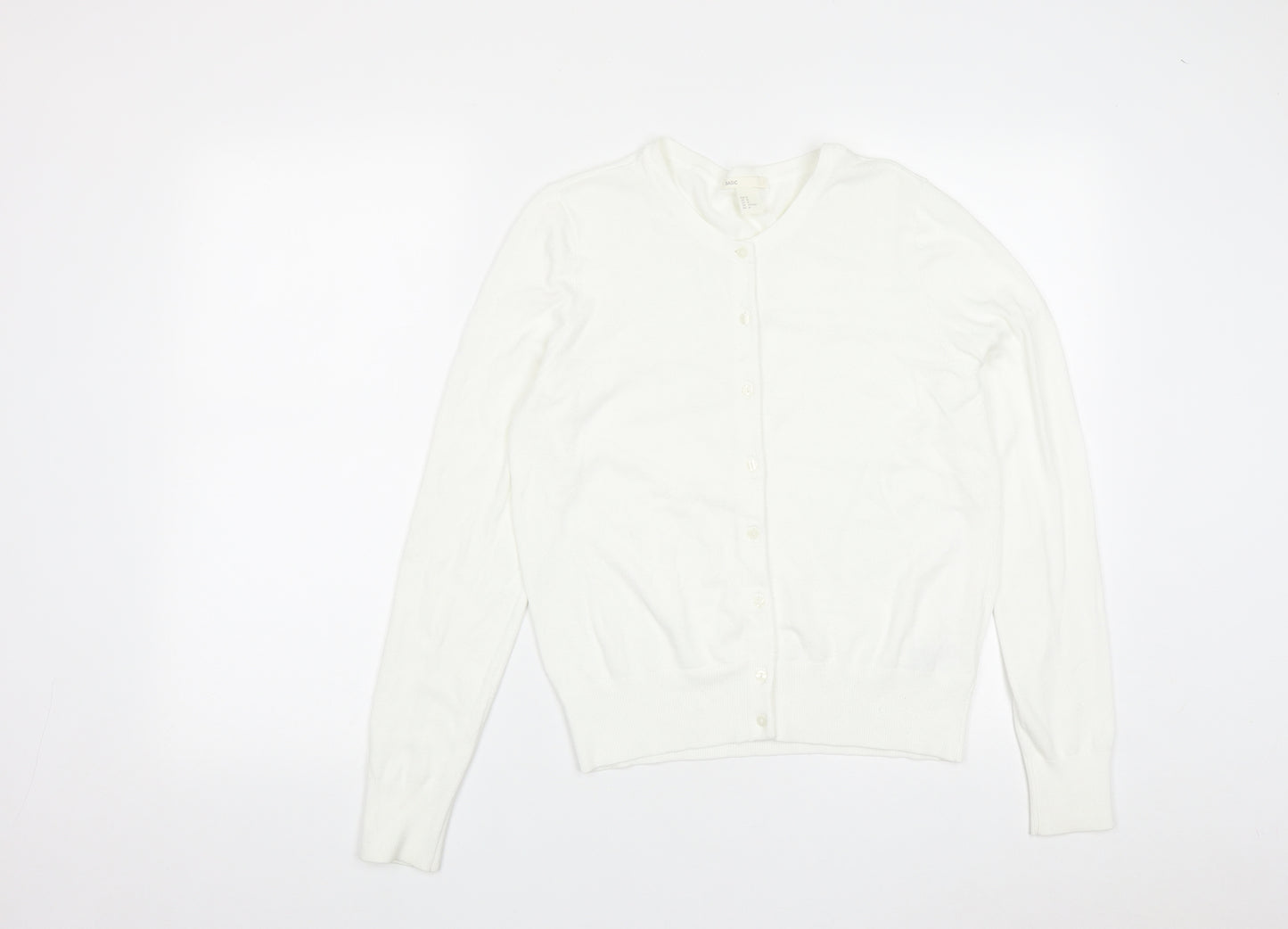 H&M Womens White Round Neck  Viscose Cardigan Jumper Size M