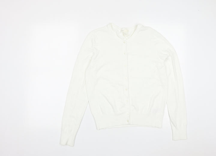 H&M Womens White Round Neck  Viscose Cardigan Jumper Size M