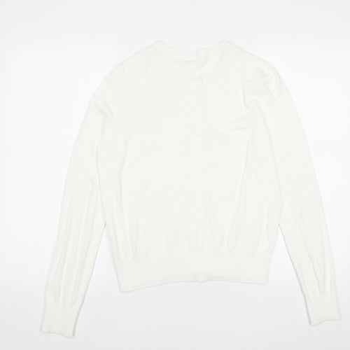 H&M Womens White Round Neck  Viscose Cardigan Jumper Size M