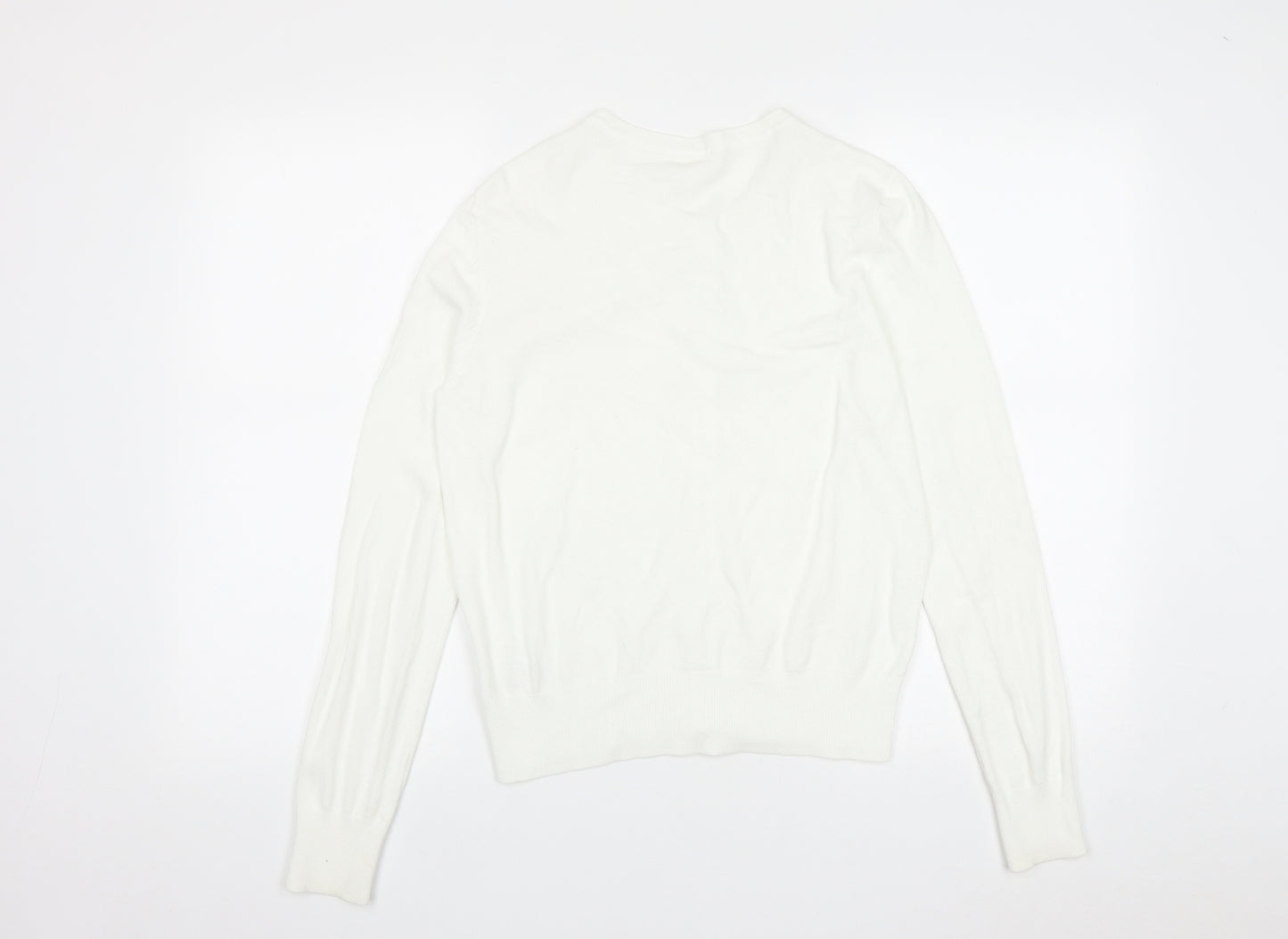 H&M Womens White Round Neck  Viscose Cardigan Jumper Size M