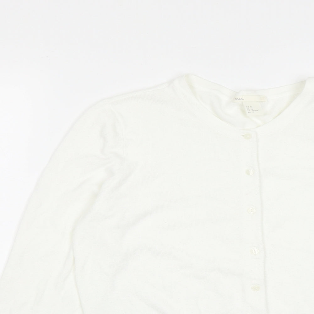 H&M Womens White Round Neck  Viscose Cardigan Jumper Size M