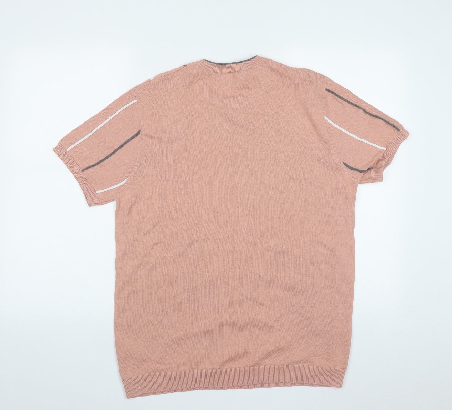 Primark Mens Pink Round Neck Striped Cotton Pullover Jumper Size L
