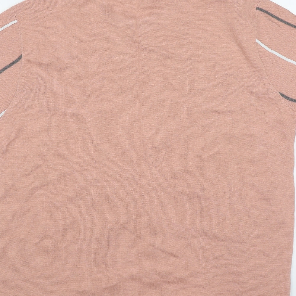 Primark Mens Pink Round Neck Striped Cotton Pullover Jumper Size L