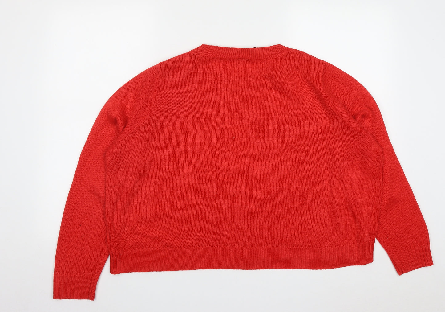 H&M Womens Red Round Neck  Acrylic Pullover Jumper Size XL