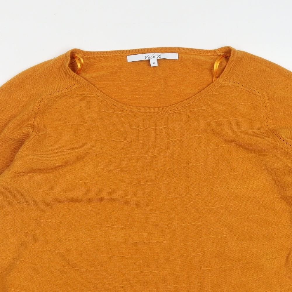 Vida VI Womens Yellow Round Neck  Polyester Pullover Jumper Size XL