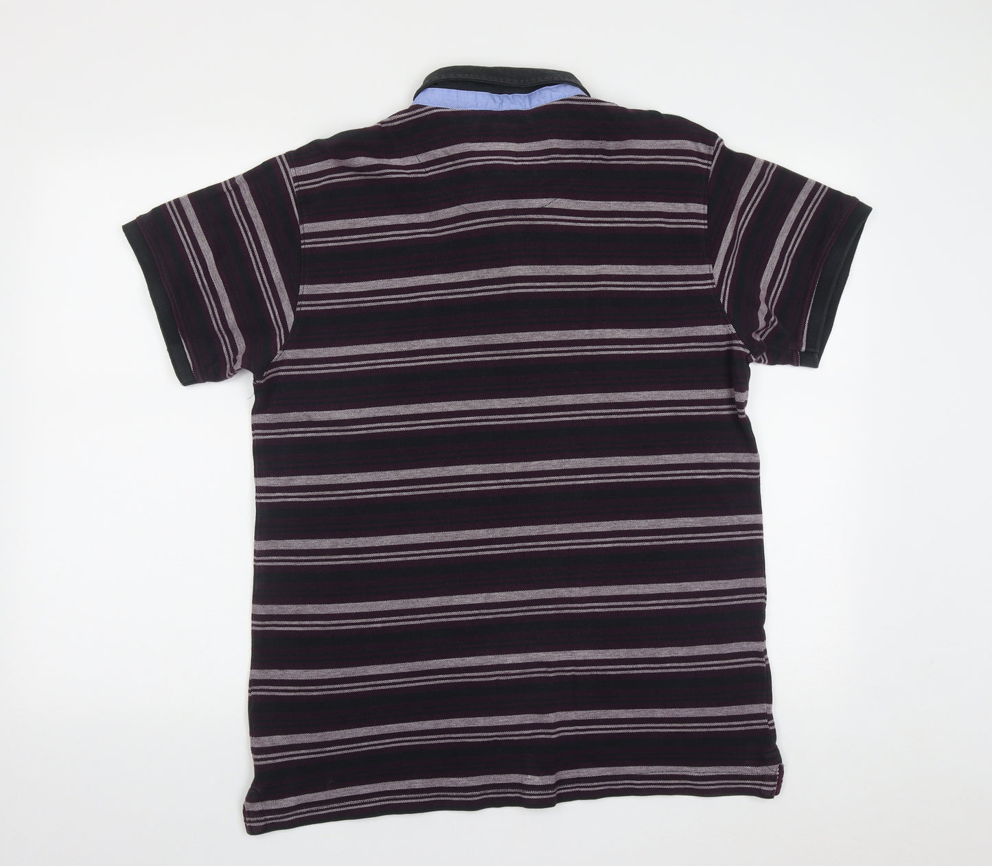Dunnes Mens Multicoloured Striped Cotton  Polo Size L Collared Button