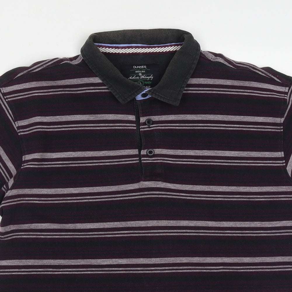 Dunnes Mens Multicoloured Striped Cotton  Polo Size L Collared Button