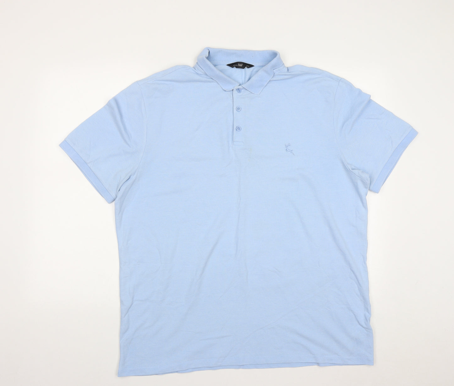 F&F Mens Blue  Cotton  Polo Size XL Collared Button