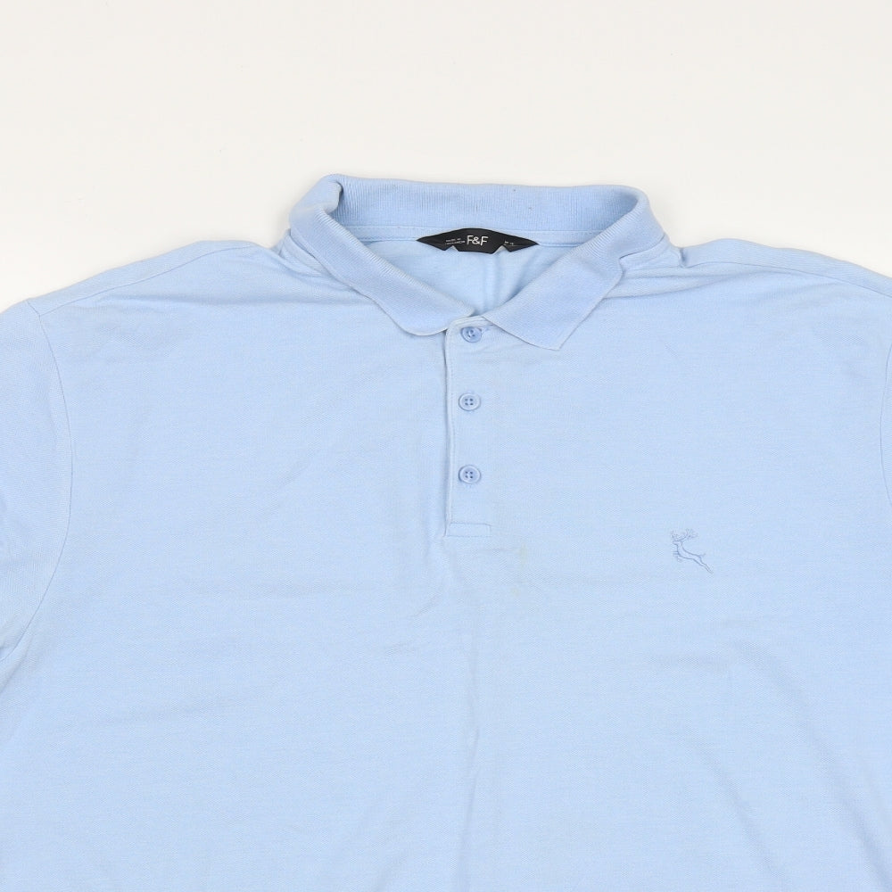 F&F Mens Blue  Cotton  Polo Size XL Collared Button