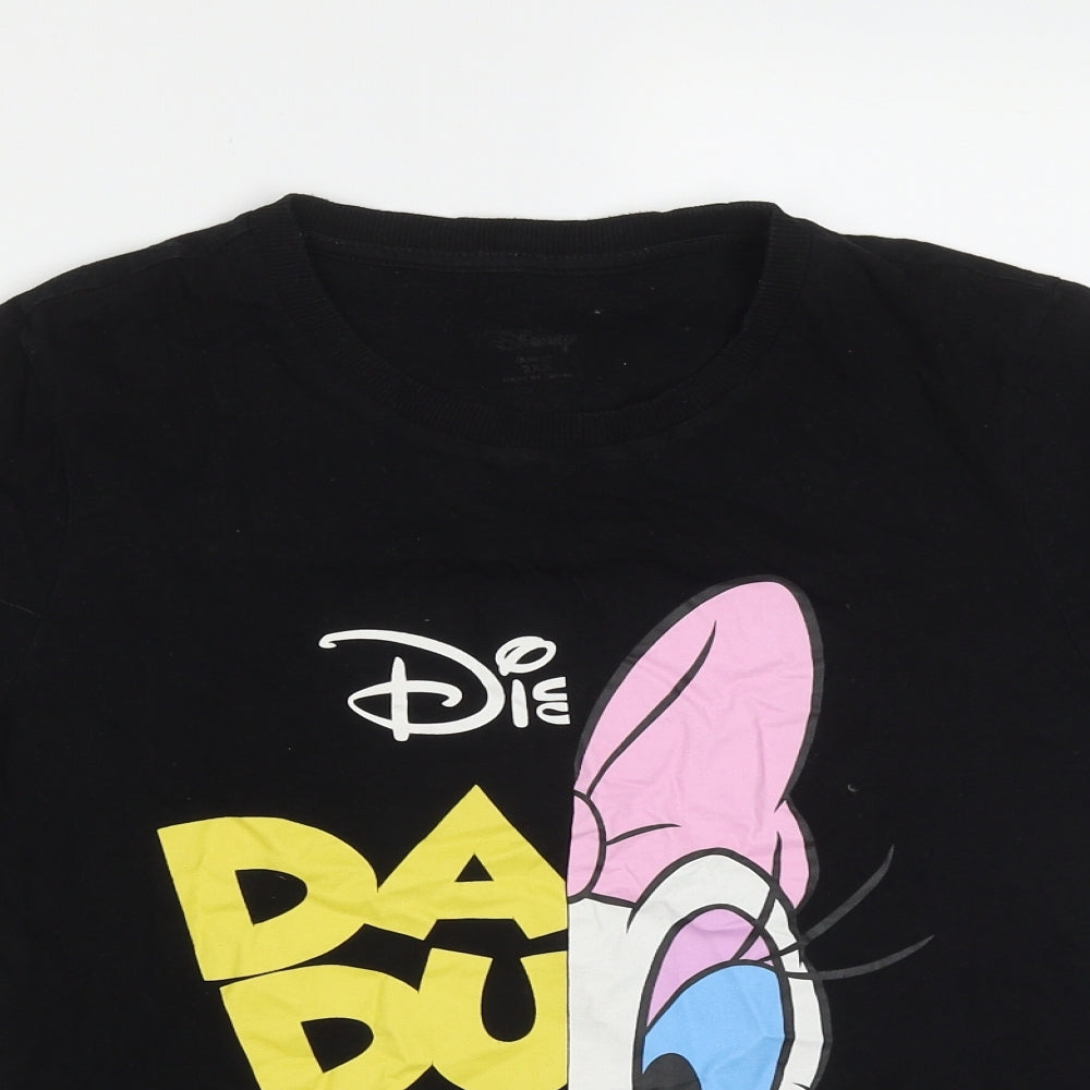 Primark Womens Black  Cotton Basic T-Shirt Size XS Round Neck - Disney Daisy Duck