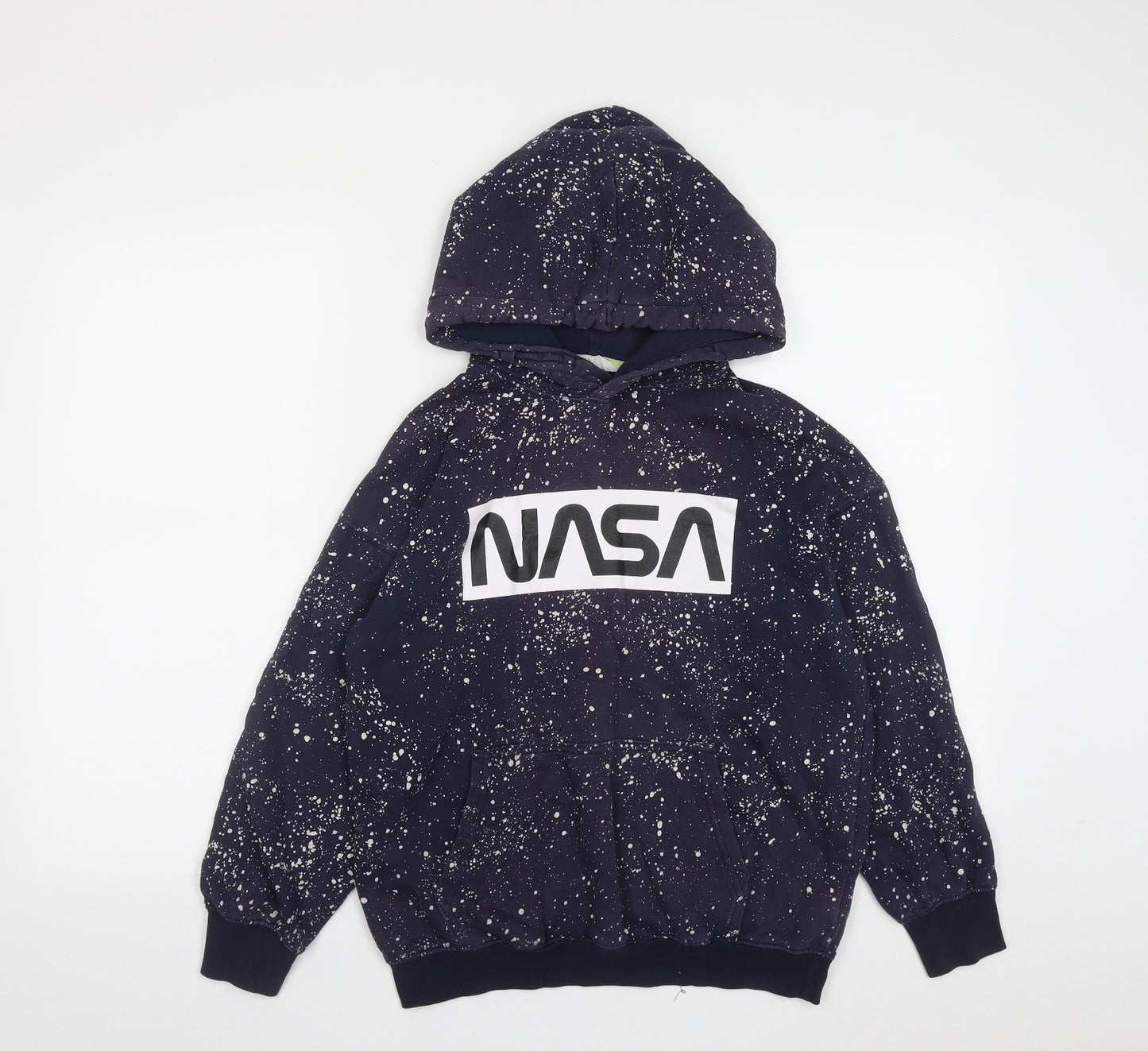 H&M Boys Blue Geometric Cotton Pullover Hoodie Size 10 Years  Drawstring - NASA
