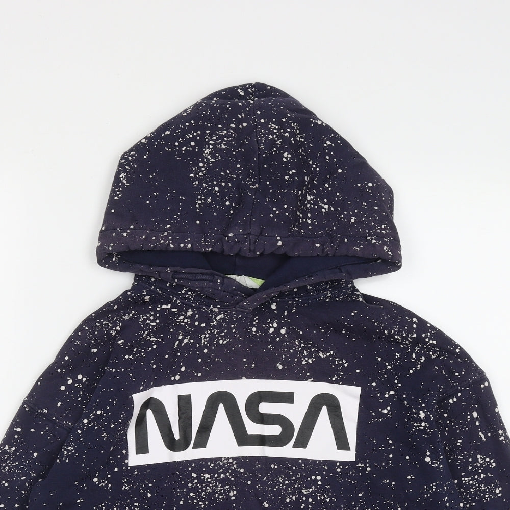 H&M Boys Blue Geometric Cotton Pullover Hoodie Size 10 Years  Drawstring - NASA