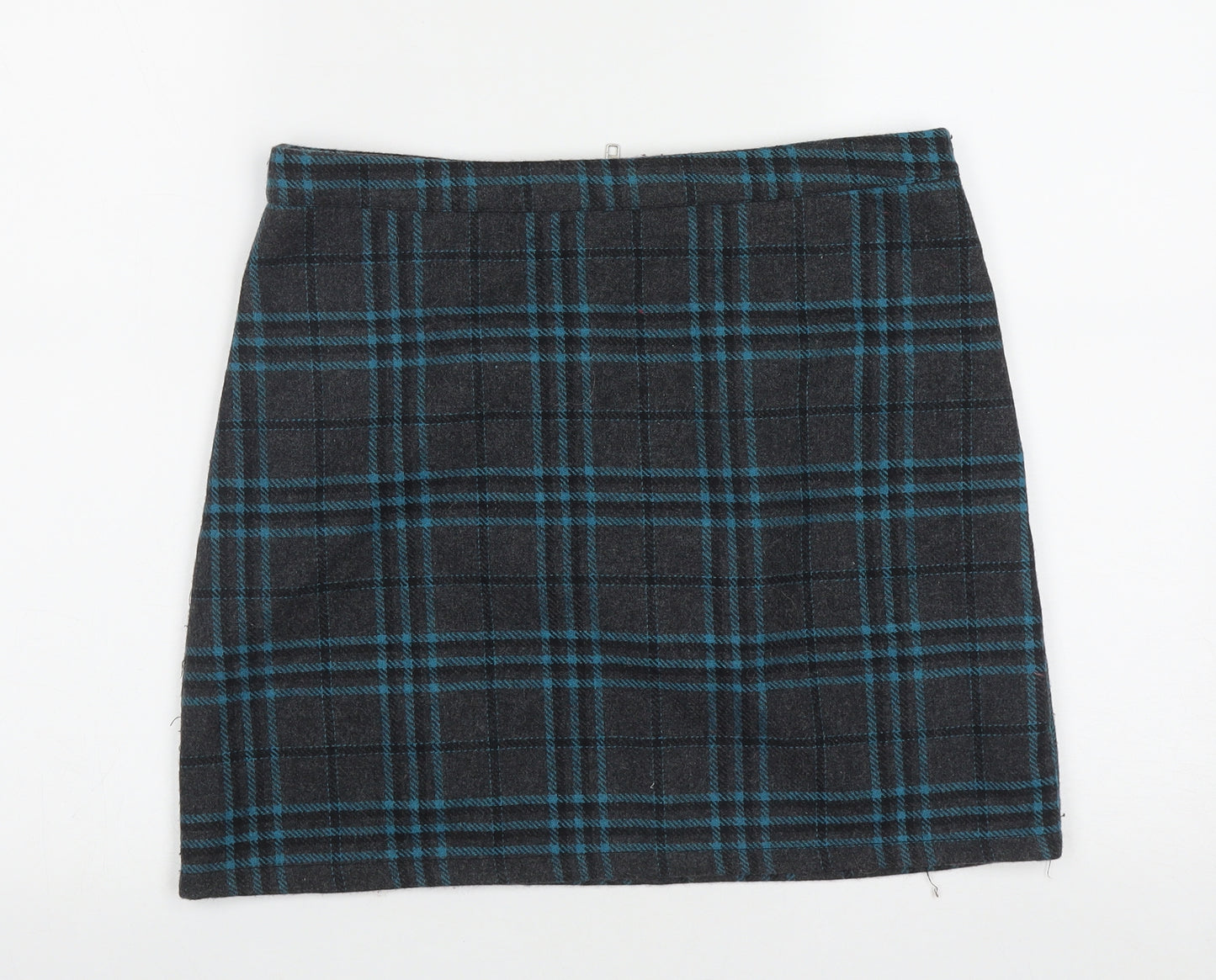 Exhibit Womens Grey Plaid Polyester A-Line Skirt Size 12   Zip