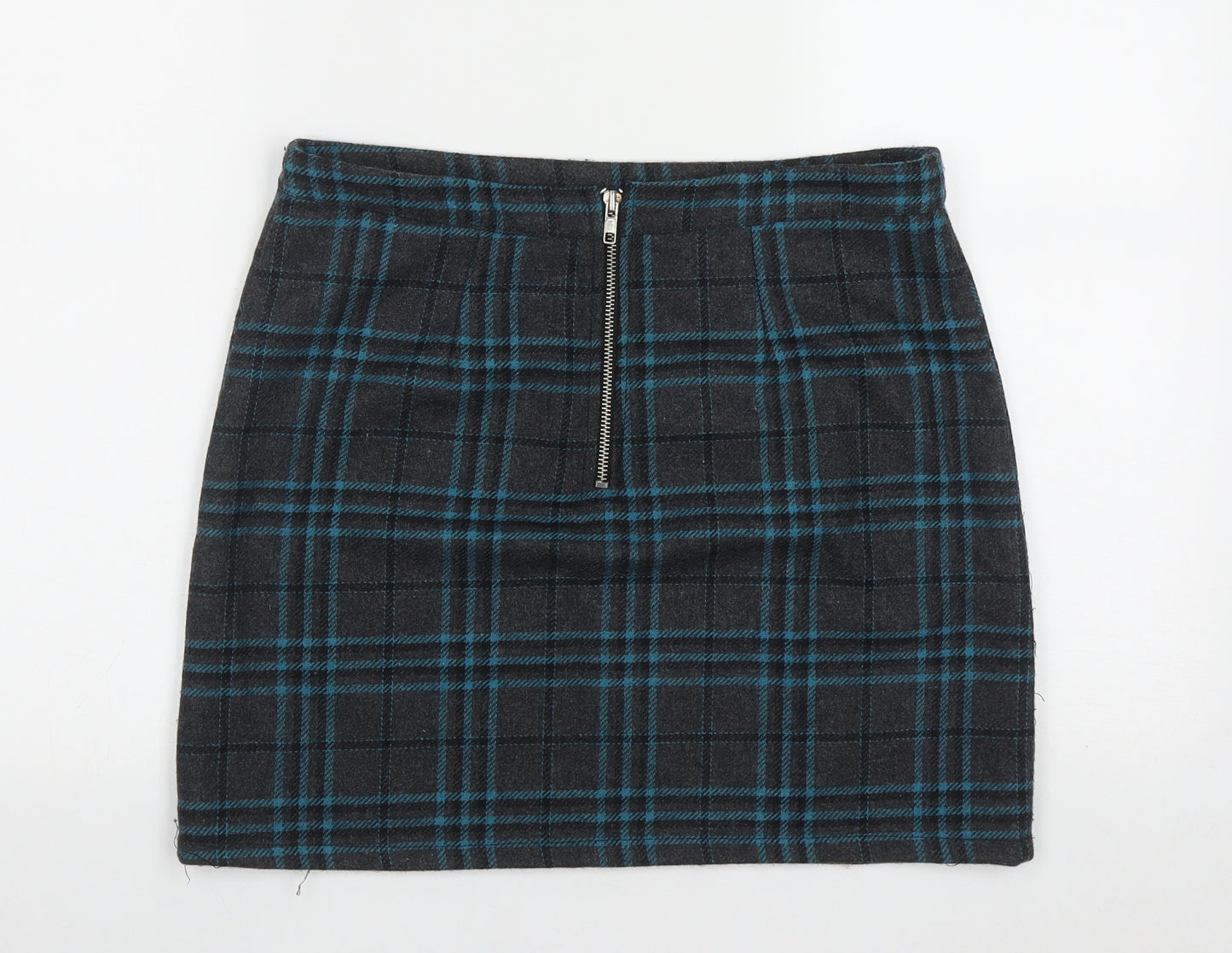 Exhibit Womens Grey Plaid Polyester A-Line Skirt Size 12   Zip