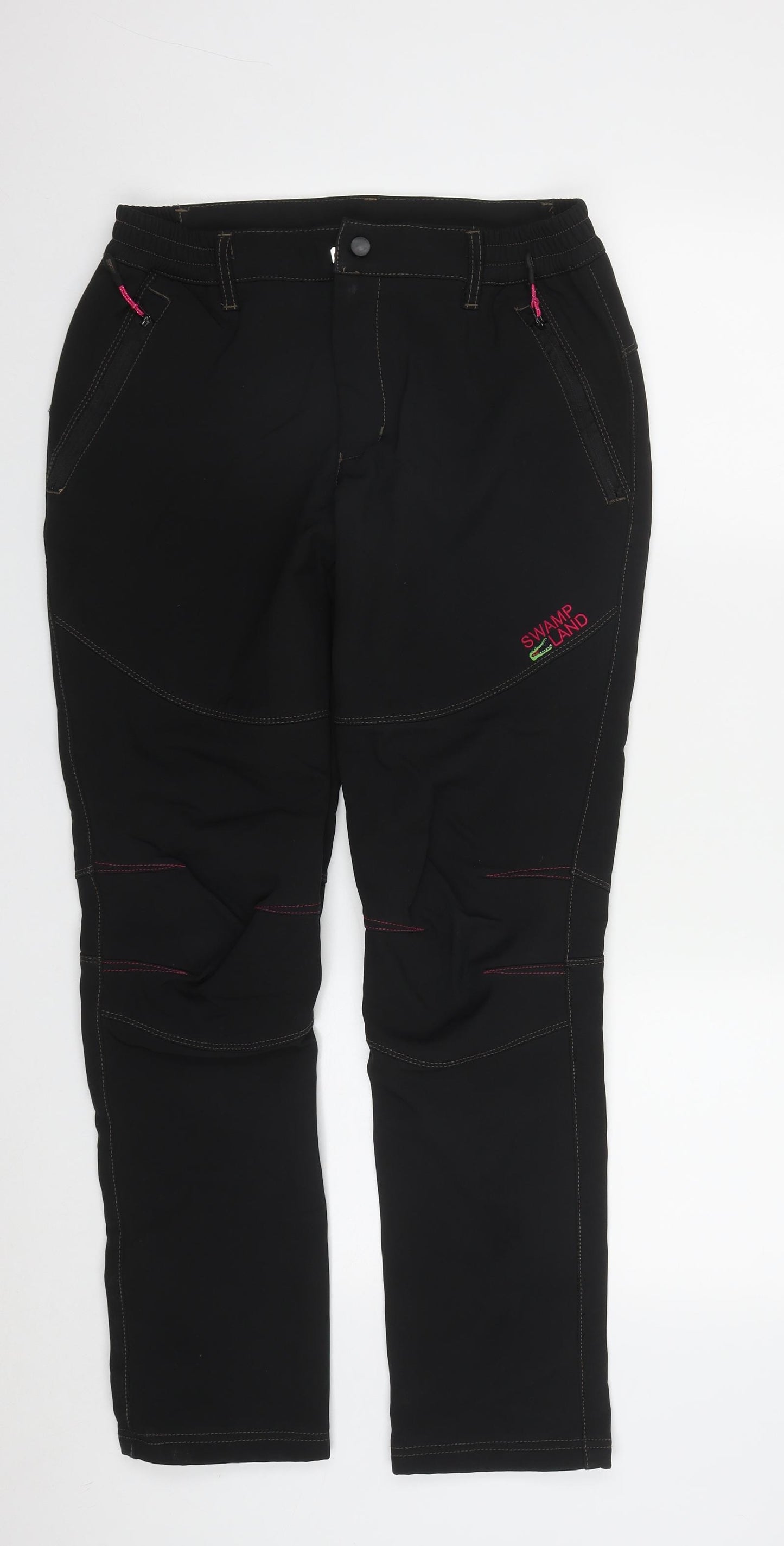 Swamp Land Womens Black  Polyester Rain Trousers Trousers Size S L29 in Regular Zip