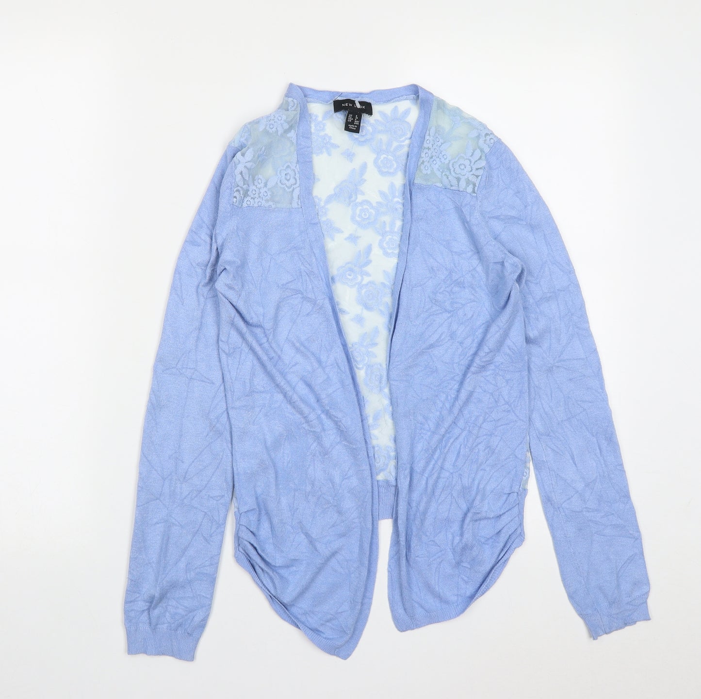 New Look Womens Blue V-Neck Geometric Polyester Cardigan Jumper Size 8