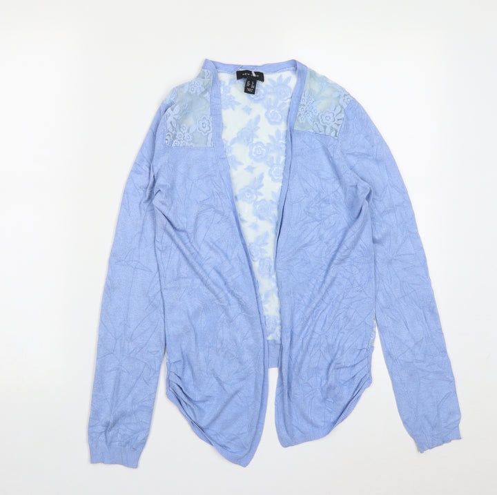 New Look Womens Blue V-Neck Geometric Polyester Cardigan Jumper Size 8