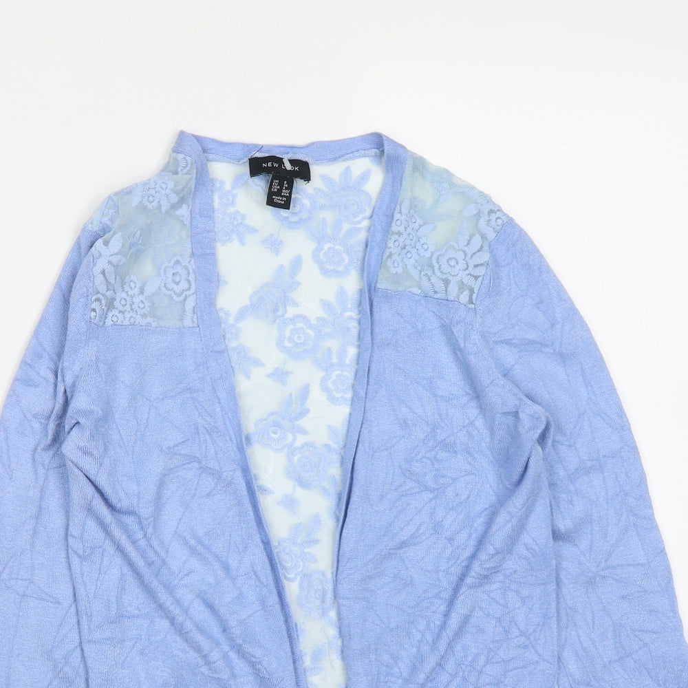 New Look Womens Blue V-Neck Geometric Polyester Cardigan Jumper Size 8