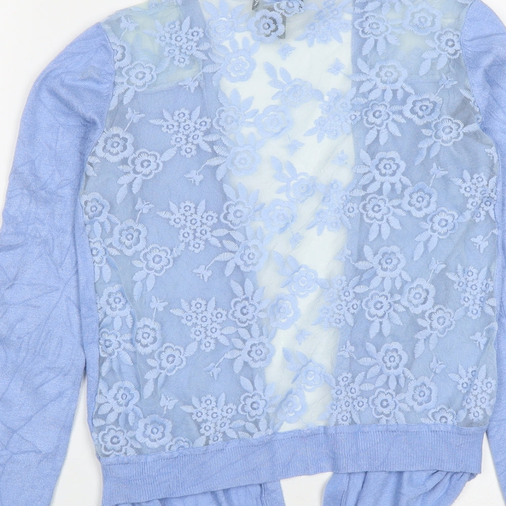 New Look Womens Blue V-Neck Geometric Polyester Cardigan Jumper Size 8