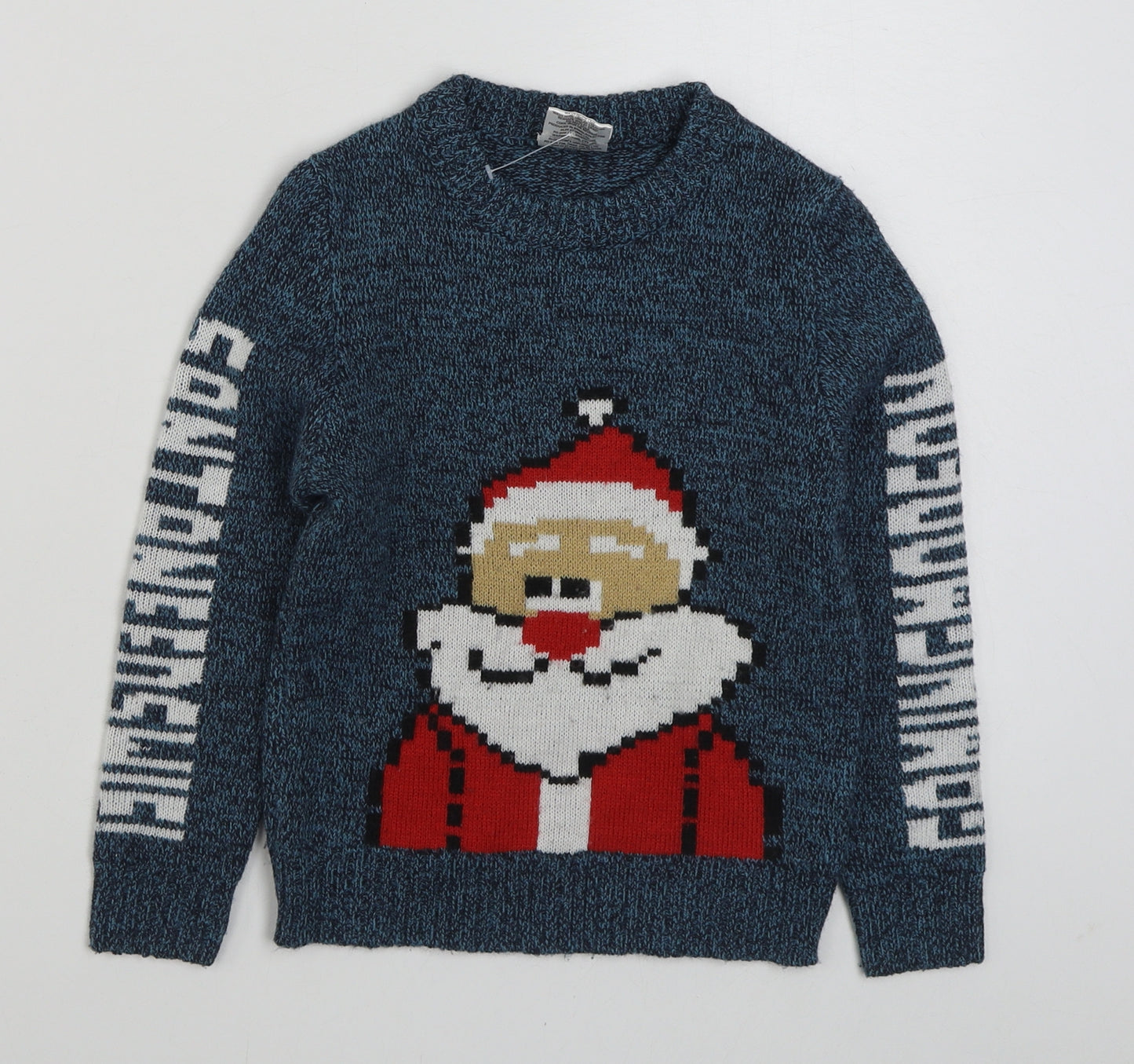 Lily & Dan Boys Blue Round Neck  Acrylic Pullover Jumper Size 5-6 Years  Pullover - Christmas Jumper