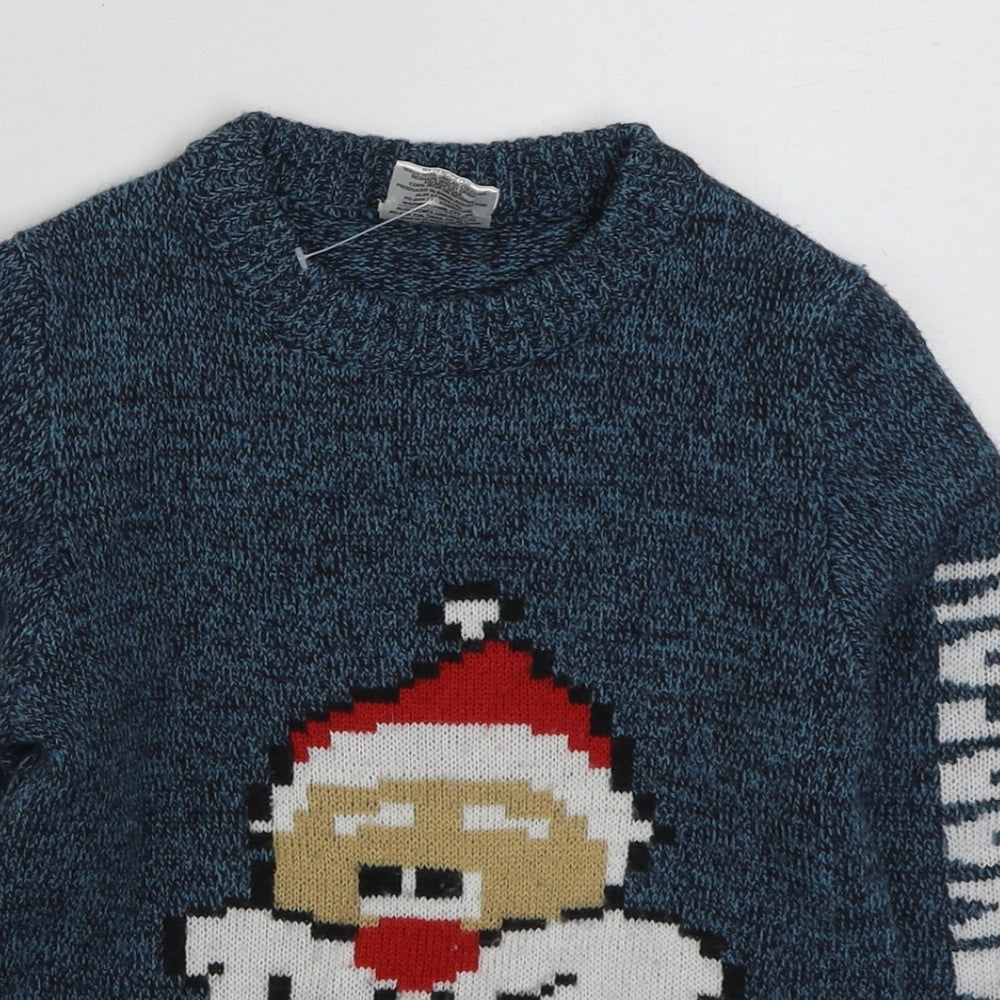 Lily & Dan Boys Blue Round Neck  Acrylic Pullover Jumper Size 5-6 Years  Pullover - Christmas Jumper