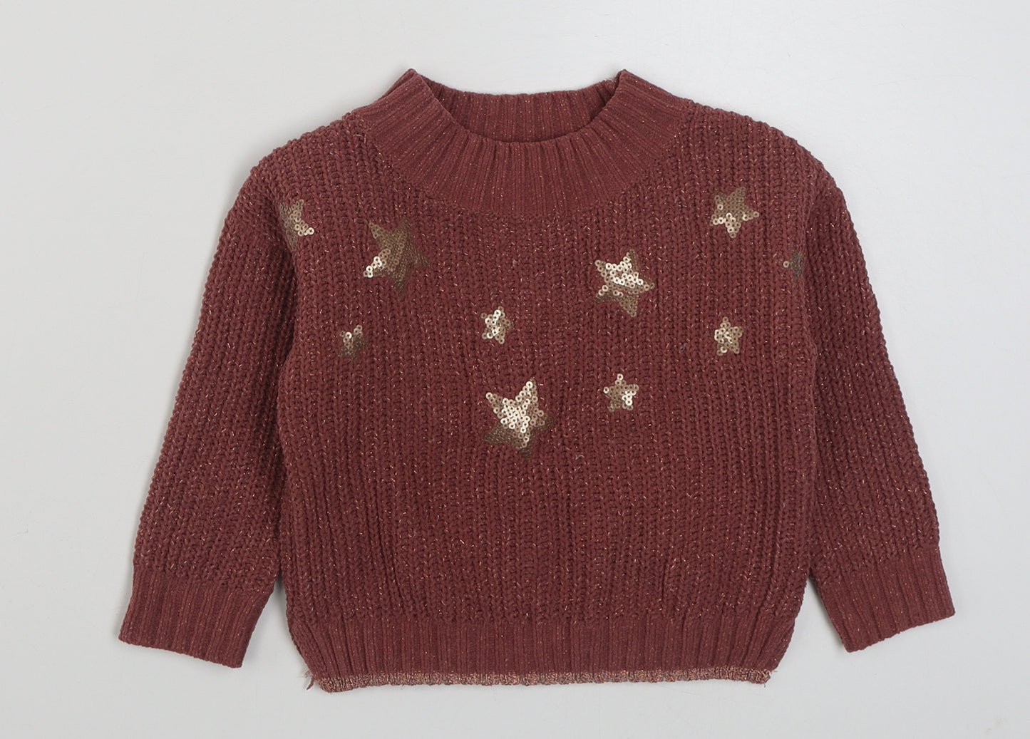 Marks and Spencer Girls Pink Round Neck  Polyester Pullover Jumper Size 5-6 Years  Pullover