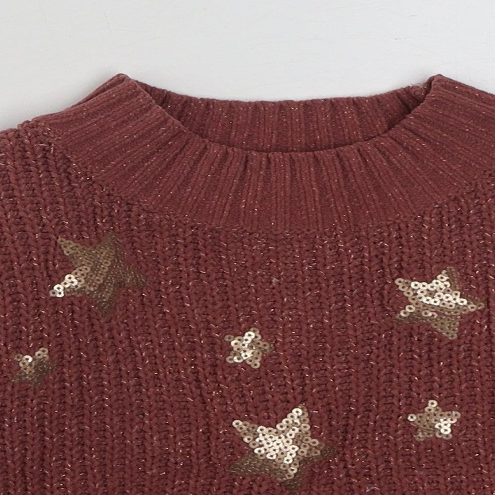 Marks and Spencer Girls Pink Round Neck  Polyester Pullover Jumper Size 5-6 Years  Pullover