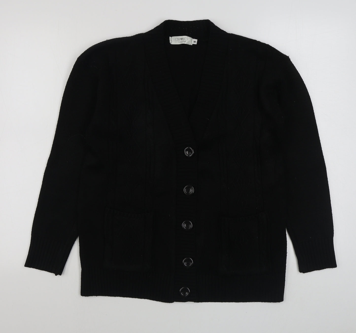 Choice Womens Black V-Neck  Acrylic Cardigan Jumper Size S