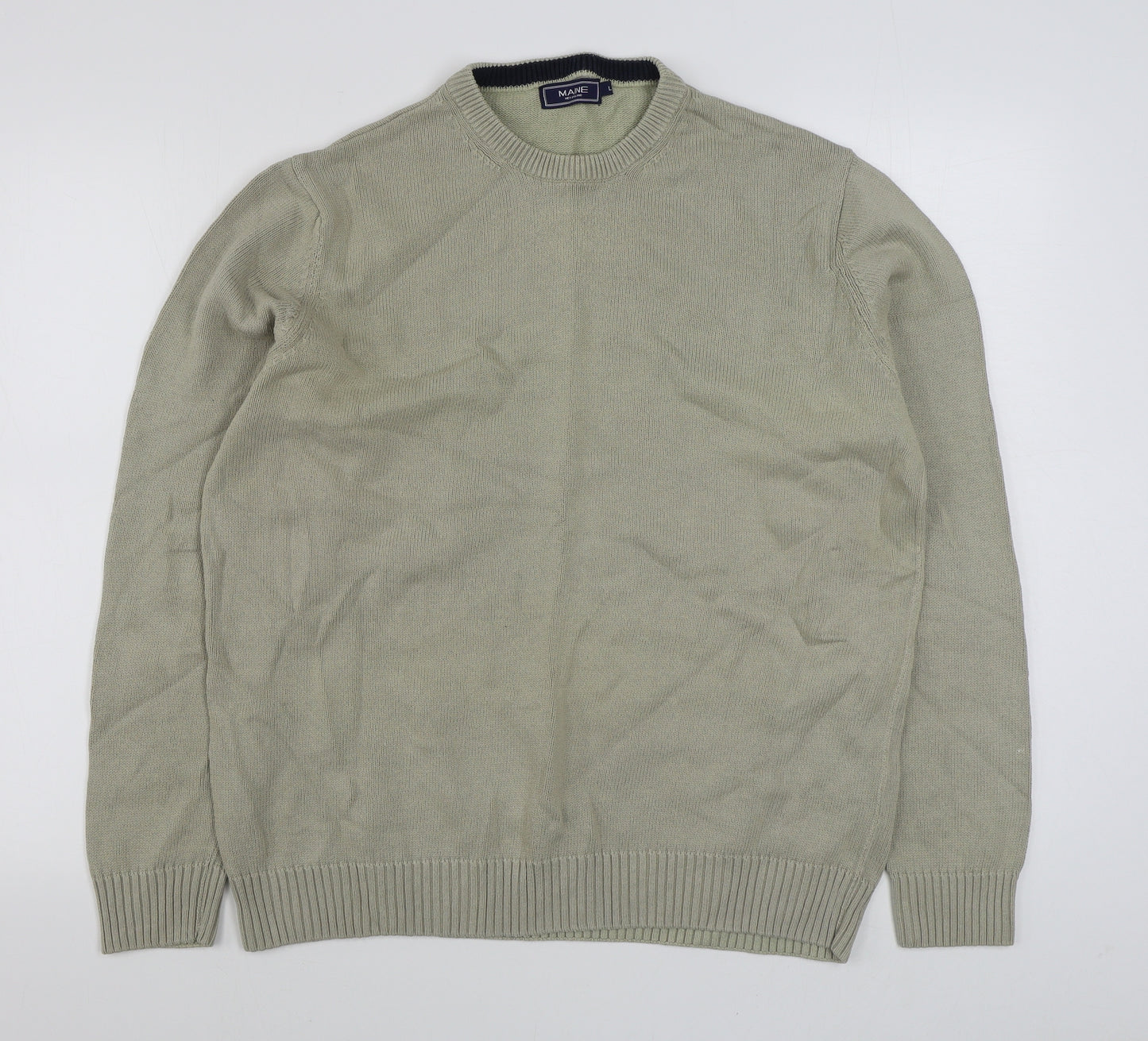 Maine Mens Beige Round Neck  Cotton Pullover Jumper Size L