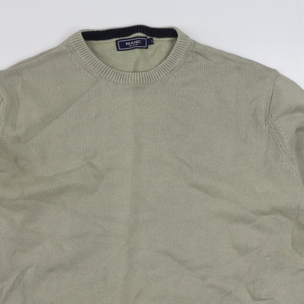 Maine Mens Beige Round Neck  Cotton Pullover Jumper Size L