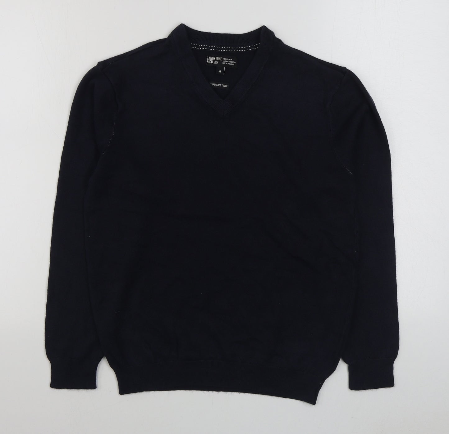 Sandstone & Co Men Mens Blue V-Neck  Acrylic Pullover Jumper Size M