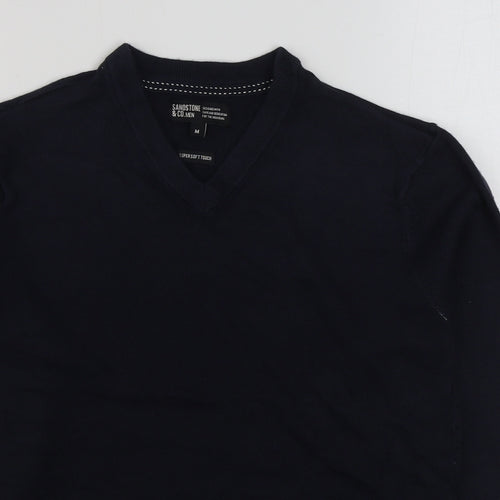 Sandstone & Co Men Mens Blue V-Neck  Acrylic Pullover Jumper Size M